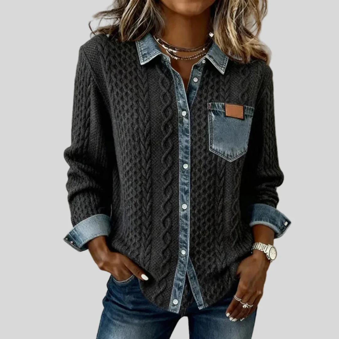 Karolína | Women's knitted shirt with denim details