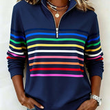 Tereza – Barevný svetr s elegantním polo-zipem pro každodenní styl