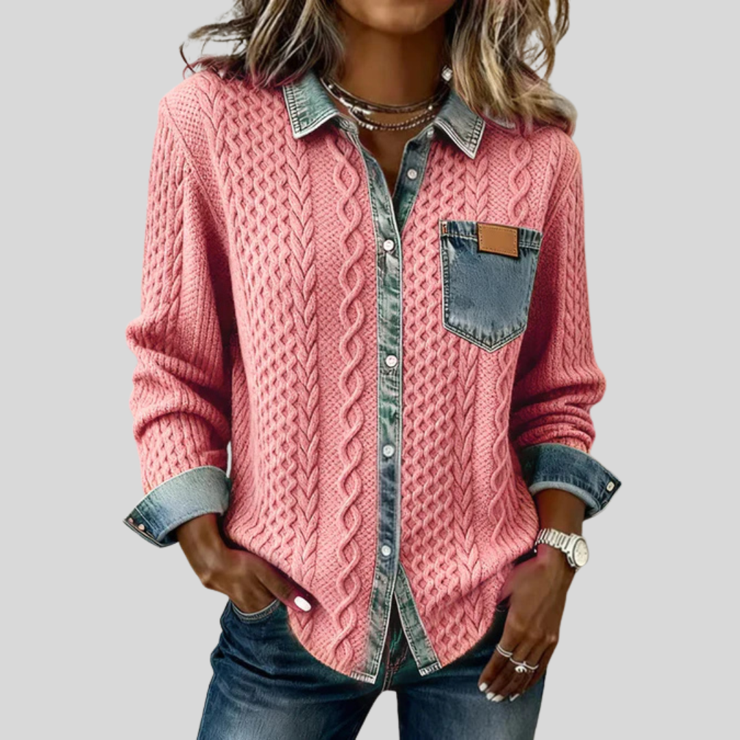 Karolína | Women's knitted shirt with denim details