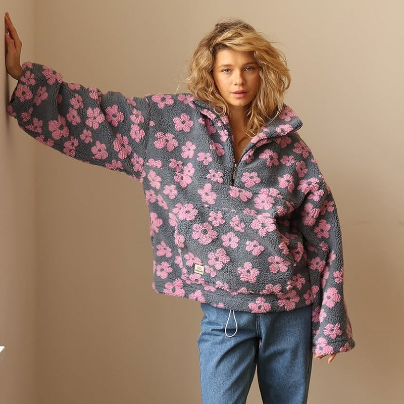Klára – Warm fleece hoodie with floral print