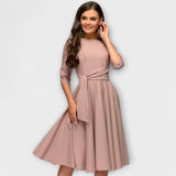 Milena - Elegantní šaty typu swing s páskem